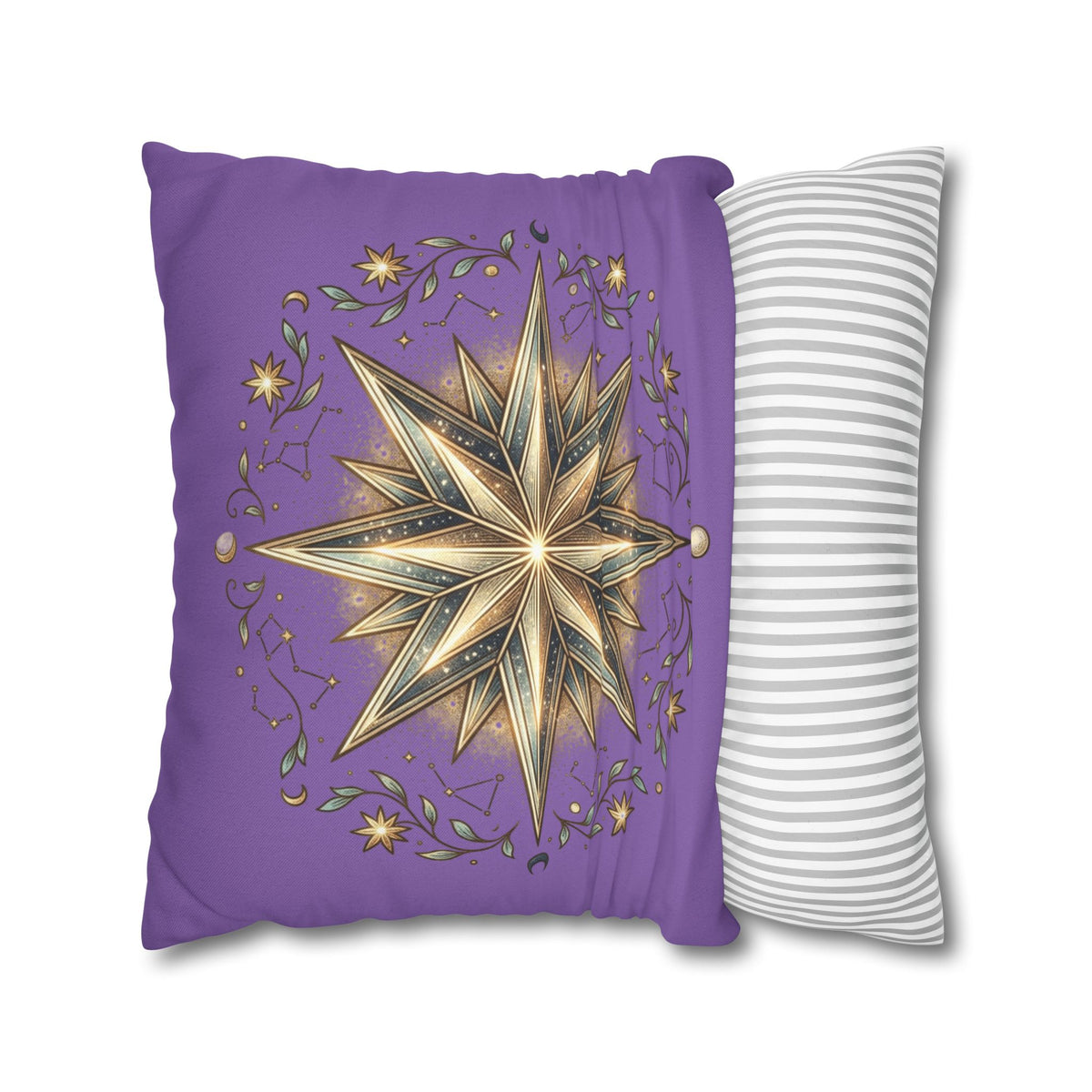 Star Print Light Purple Spun Polyester Square Pillowcase