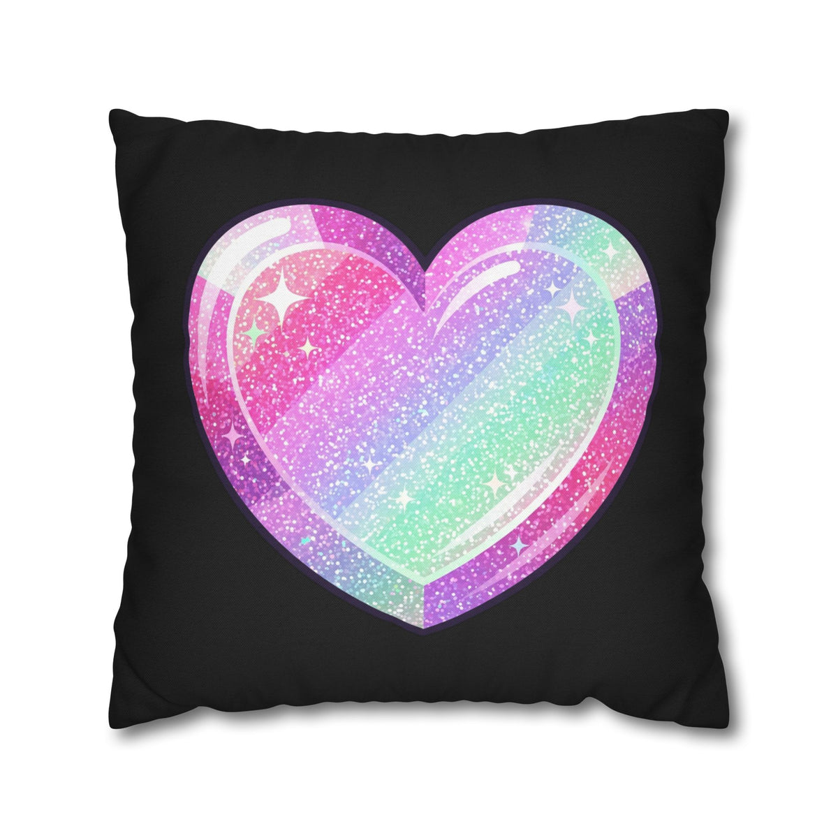 Pastel Glitter Heart Pillowcase Spun Polyester Square Pillowcase- Black