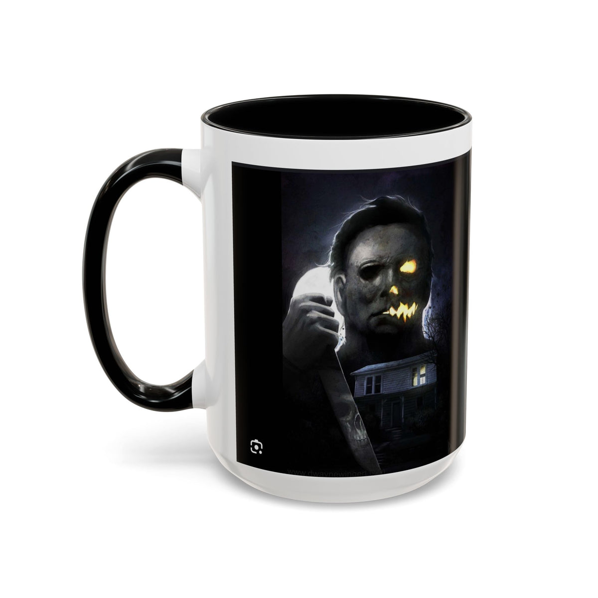 Halloween Michael Myers Accent Coffee Mug — Spooky Horror Movie Jack-O'-Lantern Face (11/15oz)