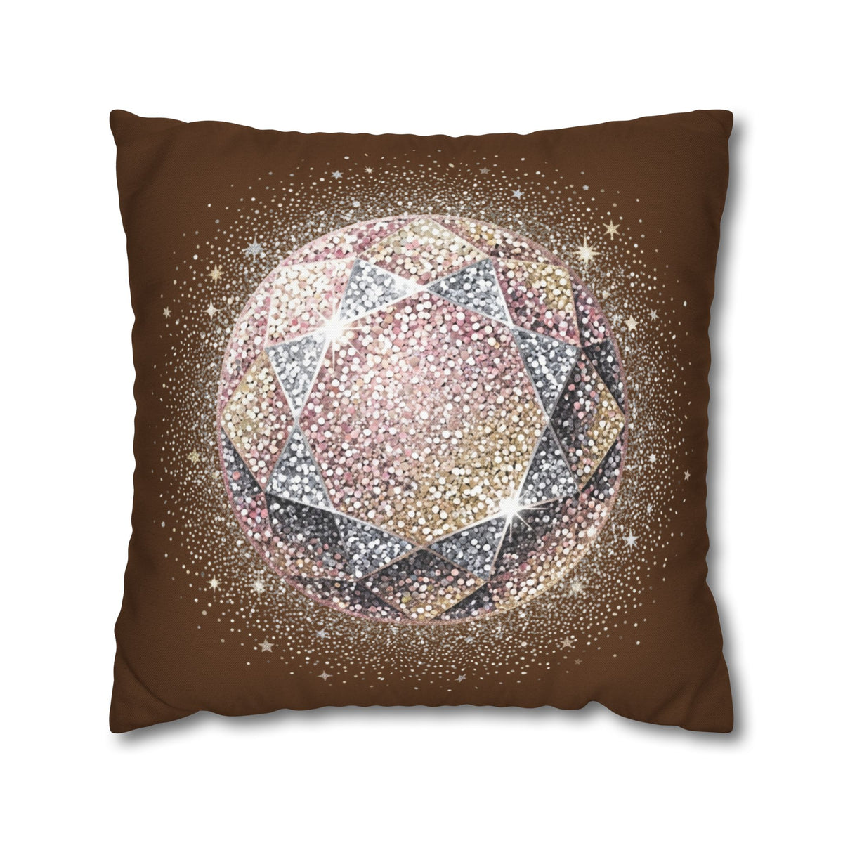 Glittery Brown Spun Polyester Square Pillowcase