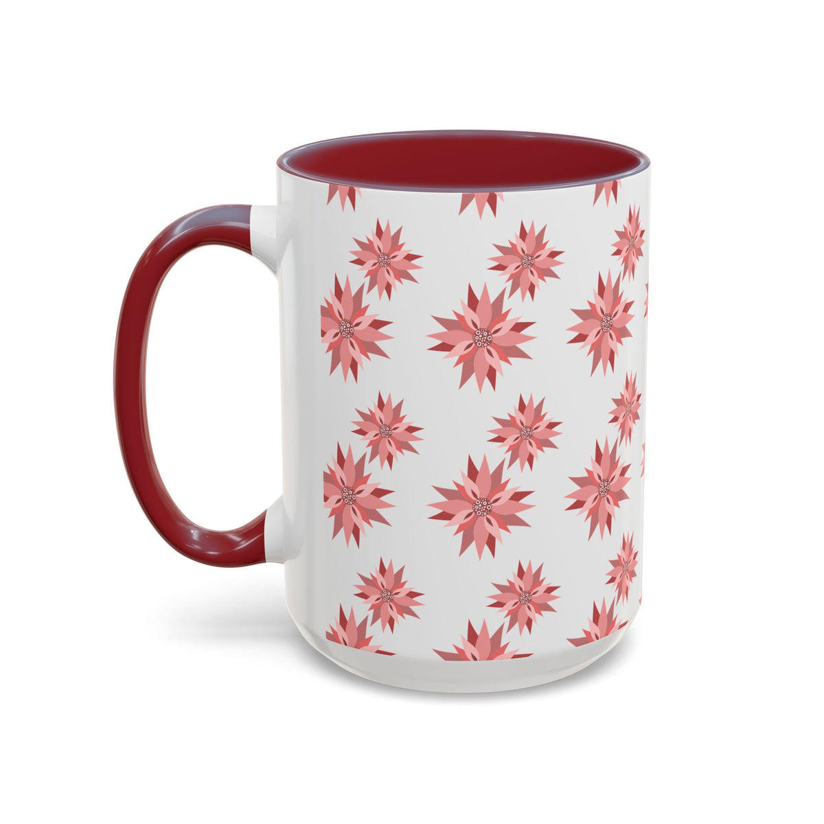 Pink Geometric Floral Accent Coffee Mug — 11/15oz
