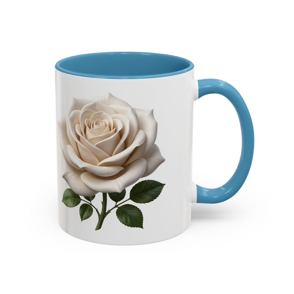 White Rose Accent Coffee Mug — Elegant Floral 11/15oz Ceramic