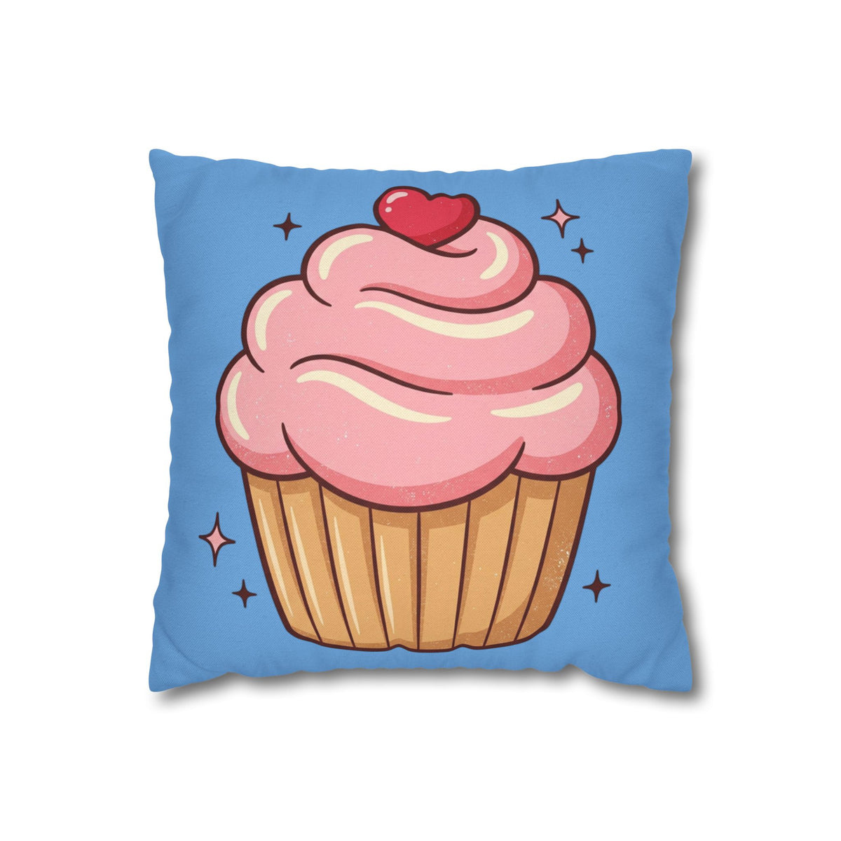 Pink Cupcake Spun Polyester Square Pillowcase- Light Blue