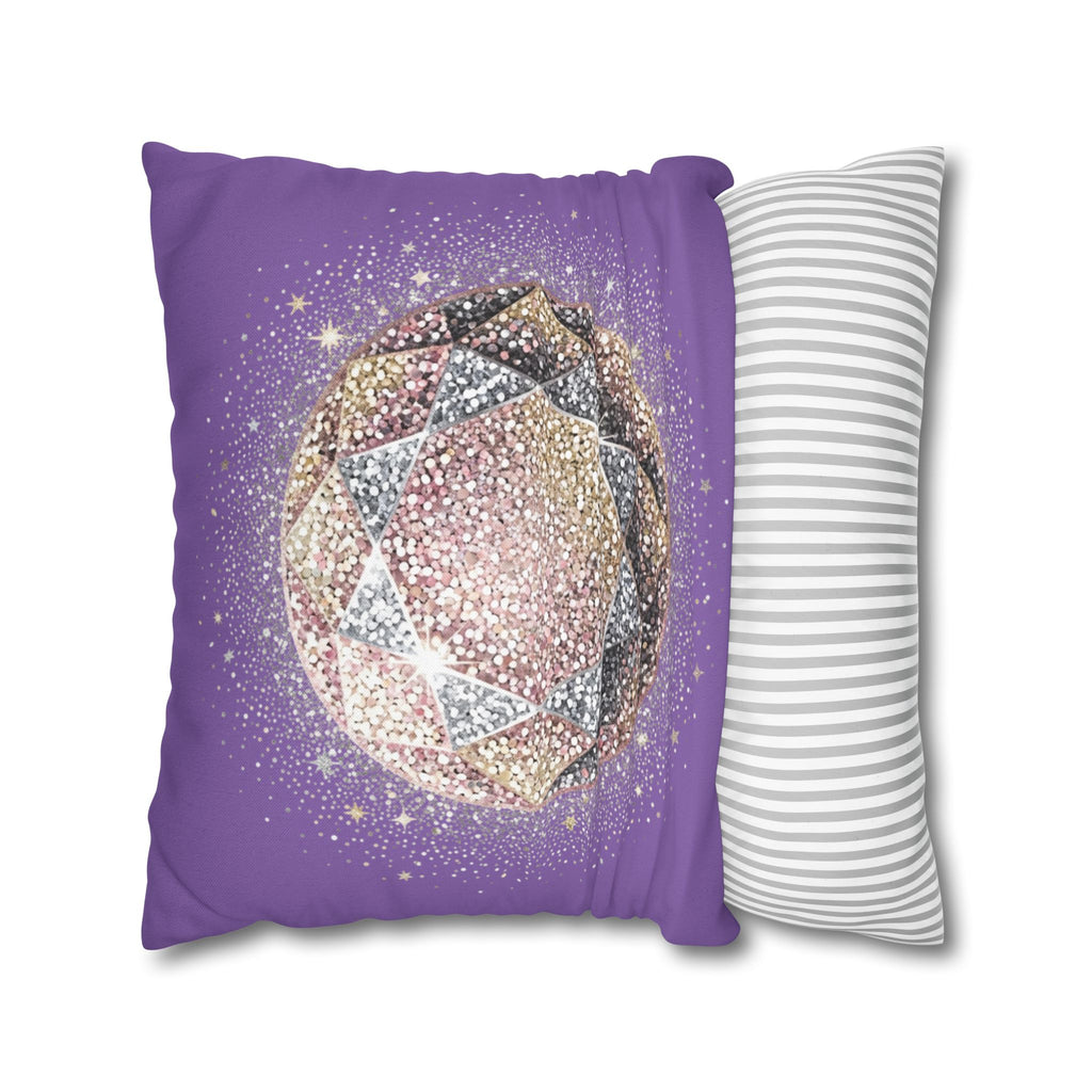 Glittery Light Purple Spun Polyester Square Pillowcase