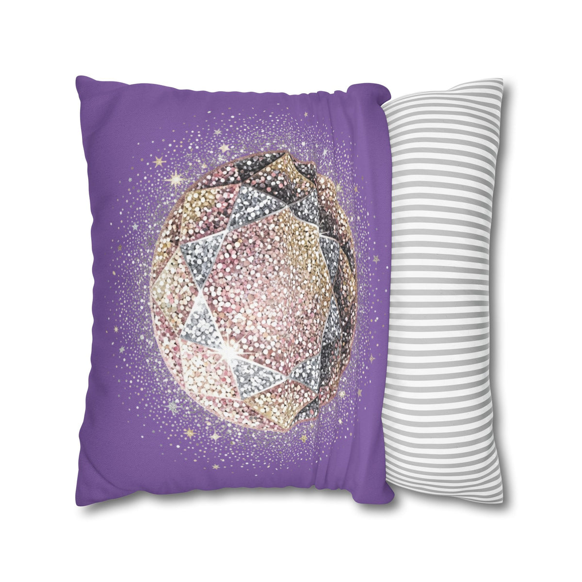 Glittery Light Purple Spun Polyester Square Pillowcase