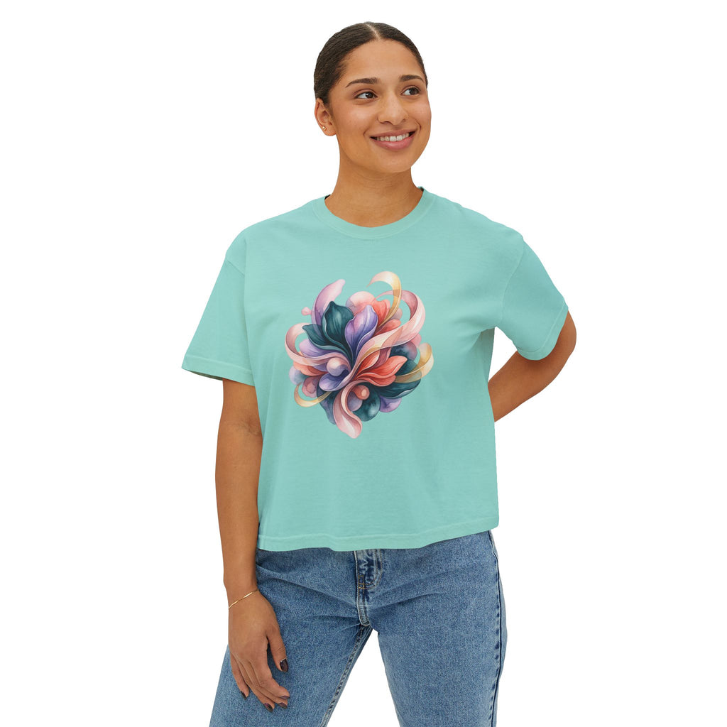Women's Boxy Tee — Abstract Floral Swirl Graphic