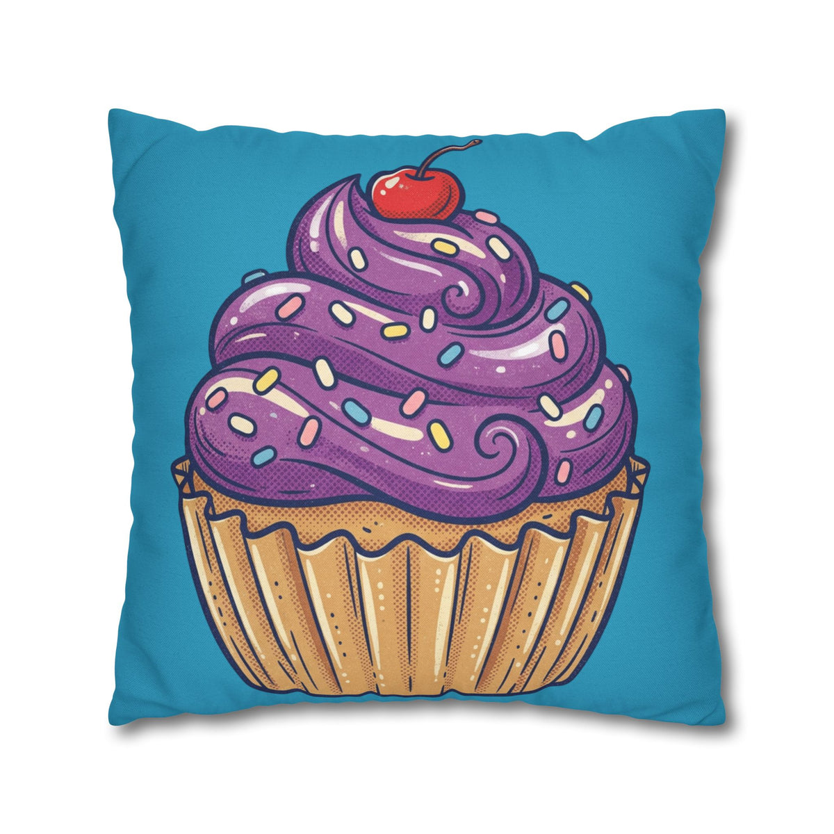 Cupcake Pillowcase — Cute Purple Frosting Decorative Throw Pillow- Turquoise