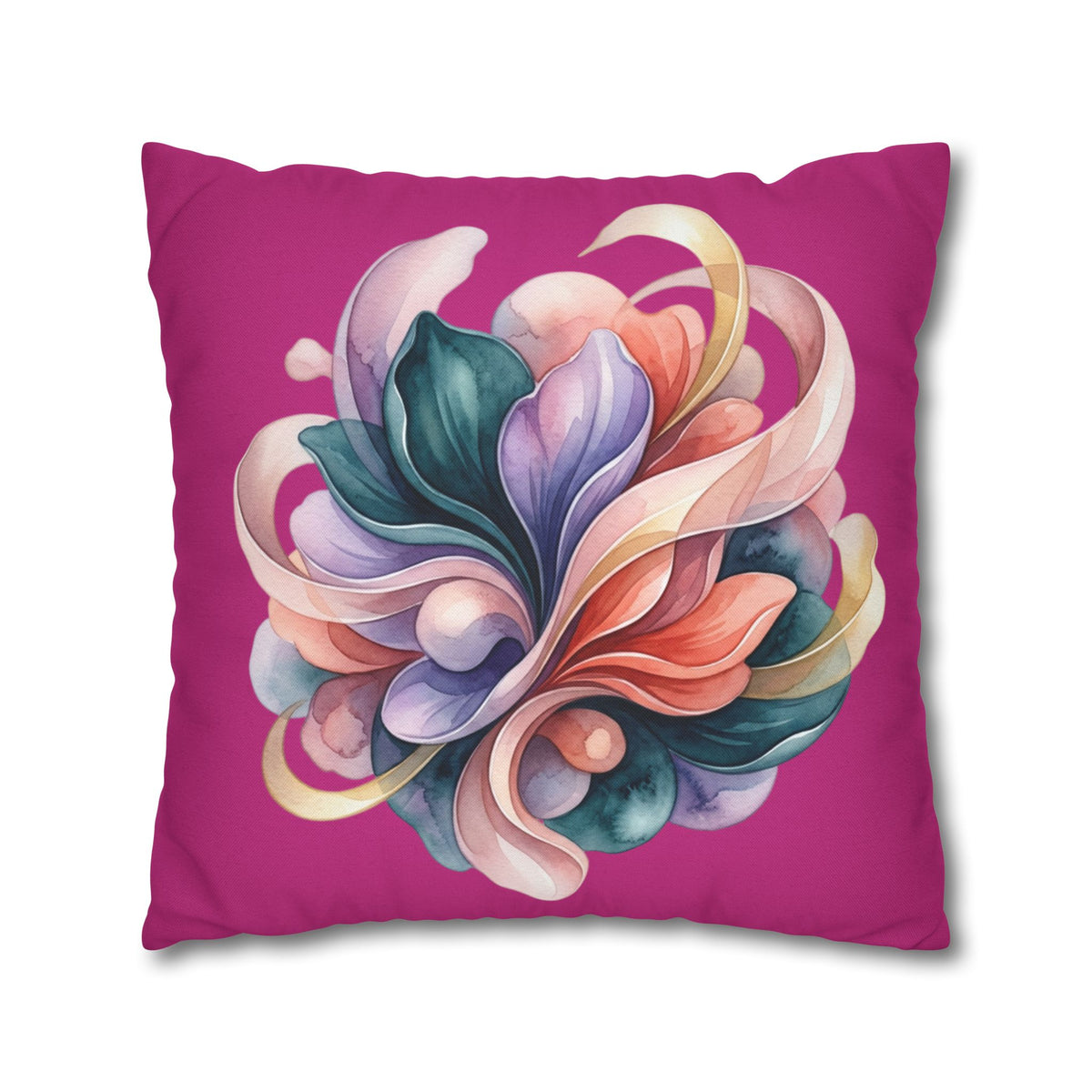 Floral Whirl Decorative Pillowcase — Pink Abstract Bloom Square Cushion Cover