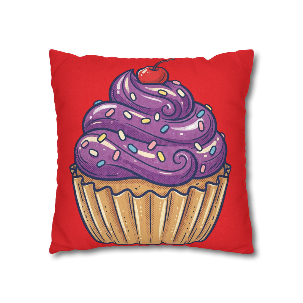 Cupcake Art Pillowcase — Purple Frosting Dessert Throw Pillow Cover- Red