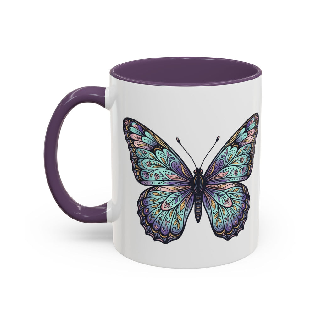 Butterfly Accent Coffee Mug — Teal Mandala Wing Design (11/15oz)