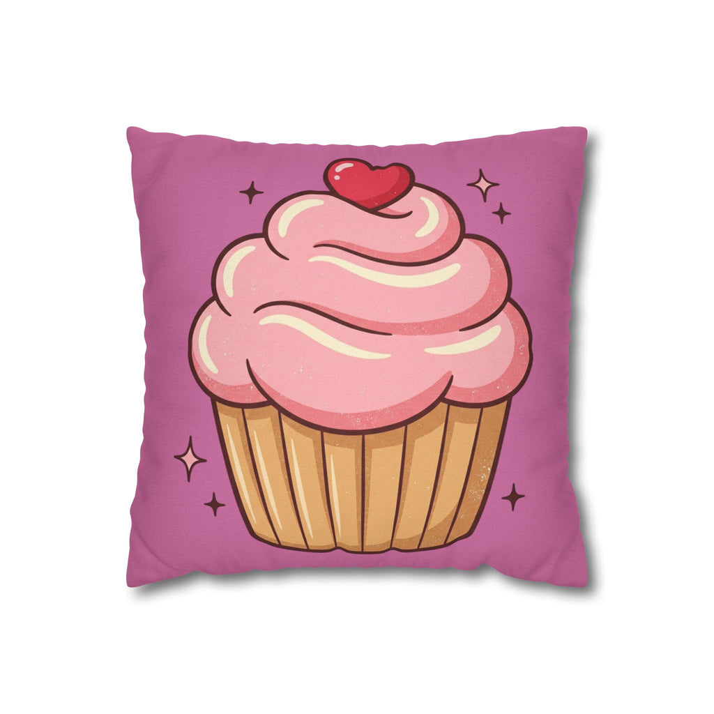 Pink Cupcake Spun Polyester Square Pillowcase- Light Pink