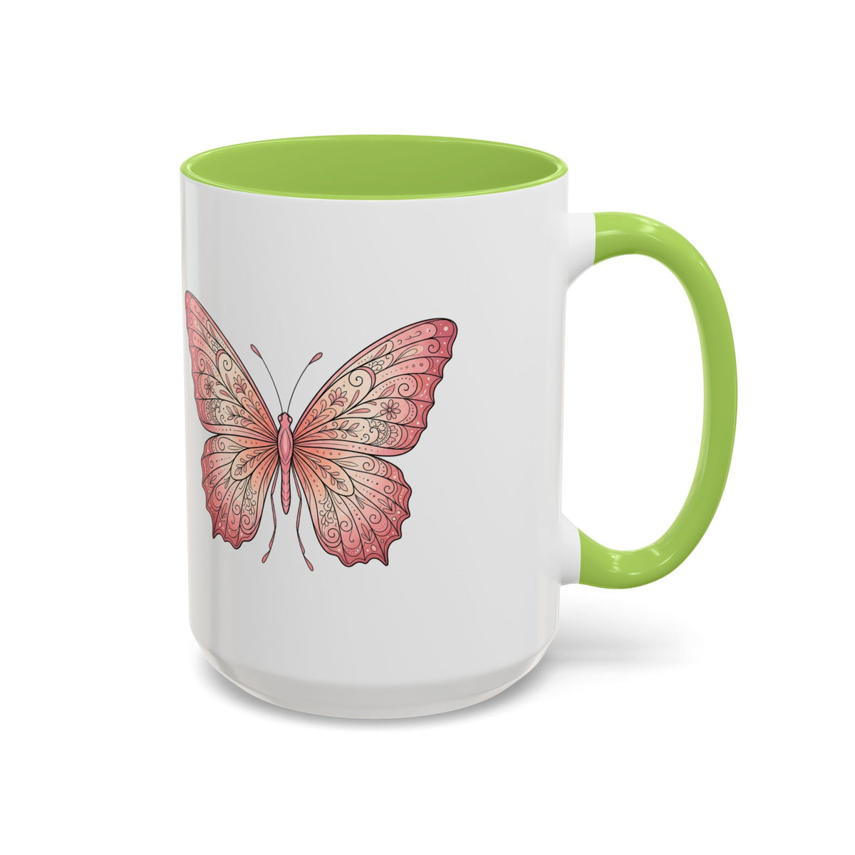 Pink Watercolor Butterfly Accent Coffee Mug — Floral Boho Tea & Coffee Cup (11/15oz)