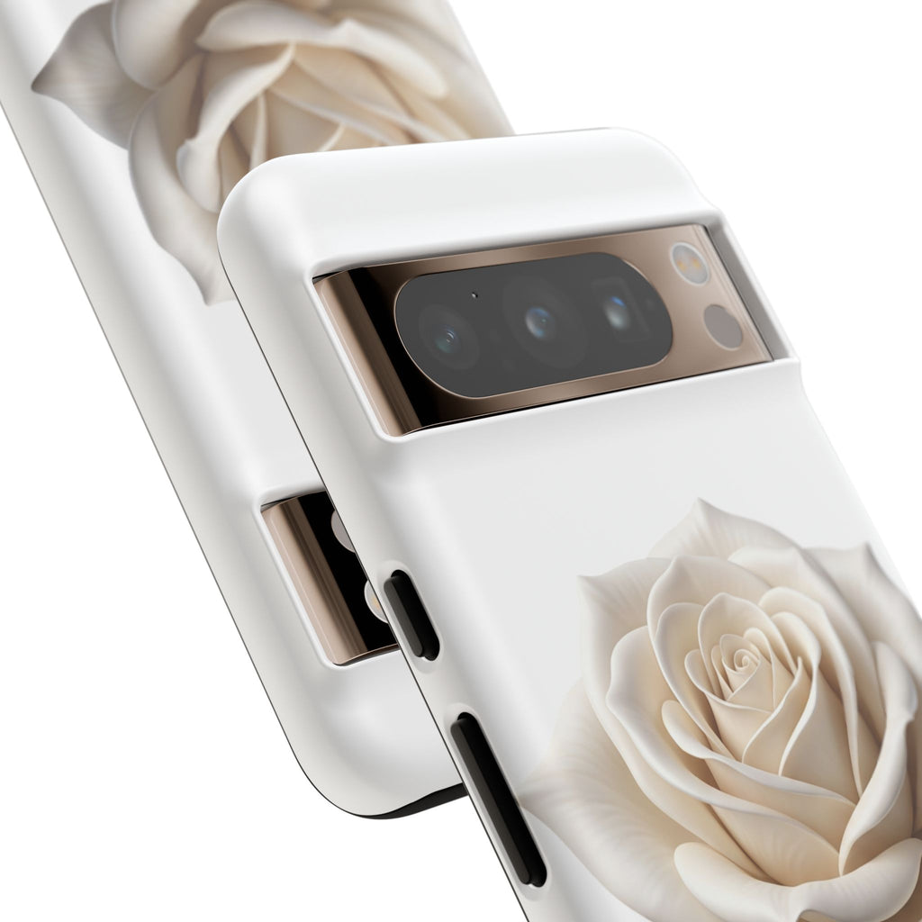 White Rose Tough Phone Case – Elegant Floral Protective Cover