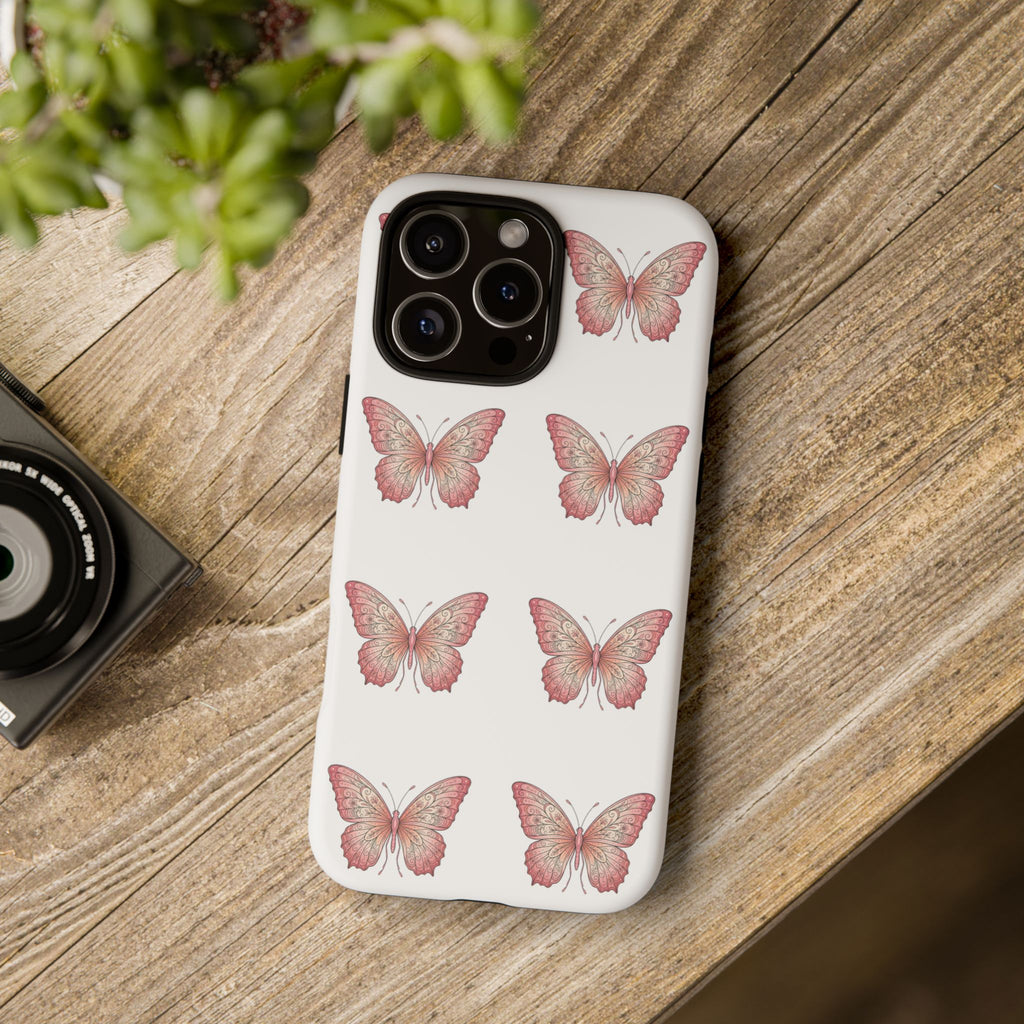Pink Butterfly Tough Phone Case — Floral Pattern Protective Cover