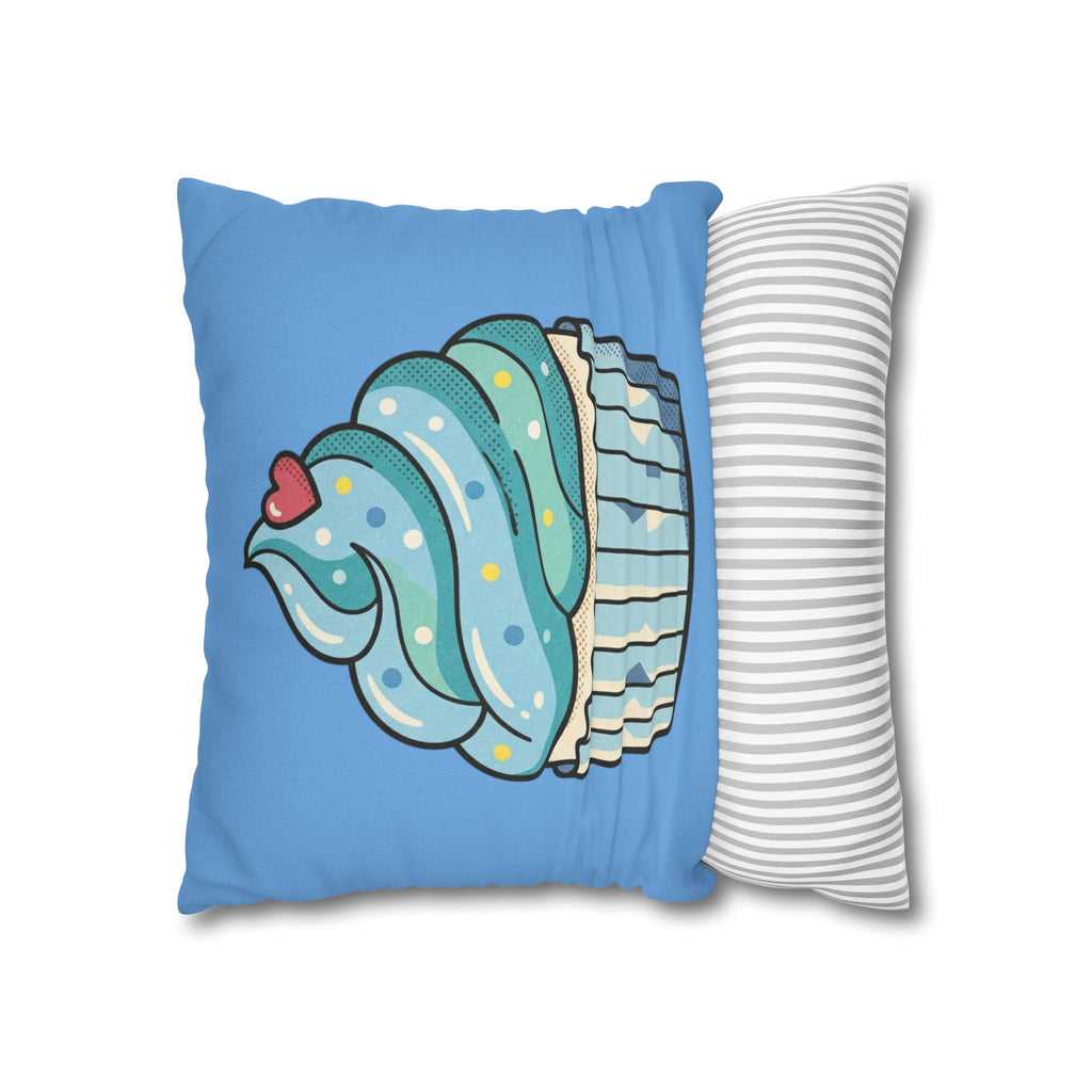 Blue Cupcake Throw Pillowcase — Cute Dessert Decorative Cushion Cover- Light Blue