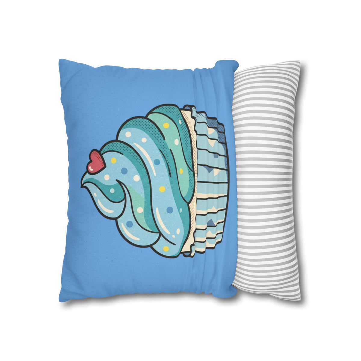 Blue Cupcake Throw Pillowcase — Cute Dessert Decorative Cushion Cover- Light Blue