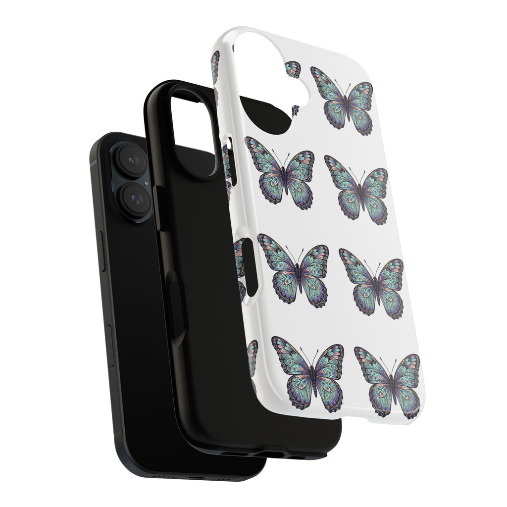 Butterfly Pattern Tough Phone Case — Vintage Teal Floral Protective Cover