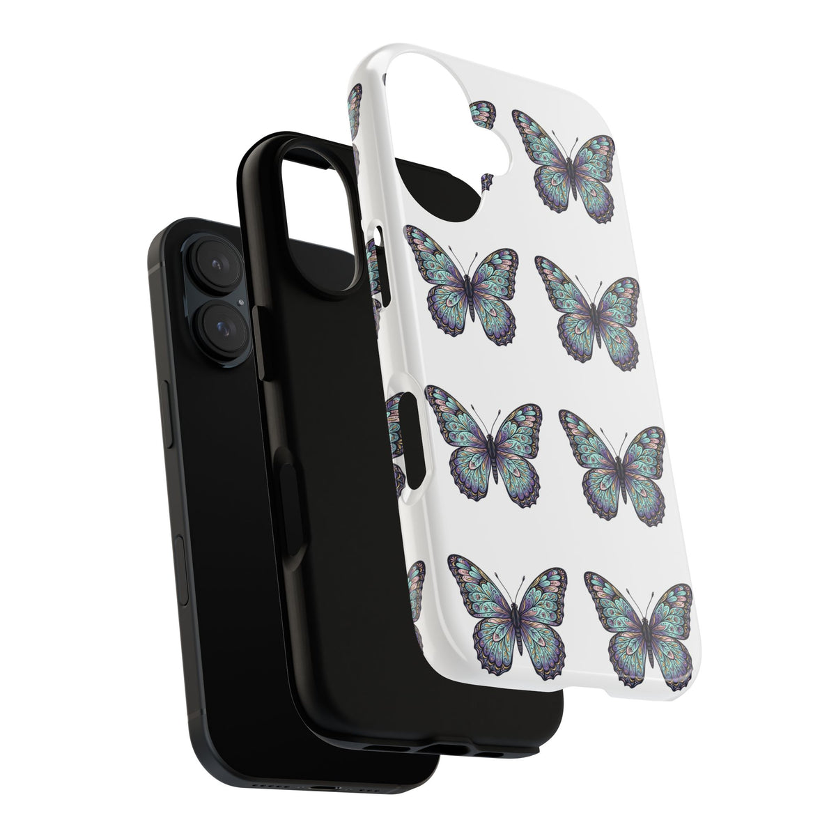 Butterfly Pattern Tough Phone Case — Vintage Teal Floral Protective Cover