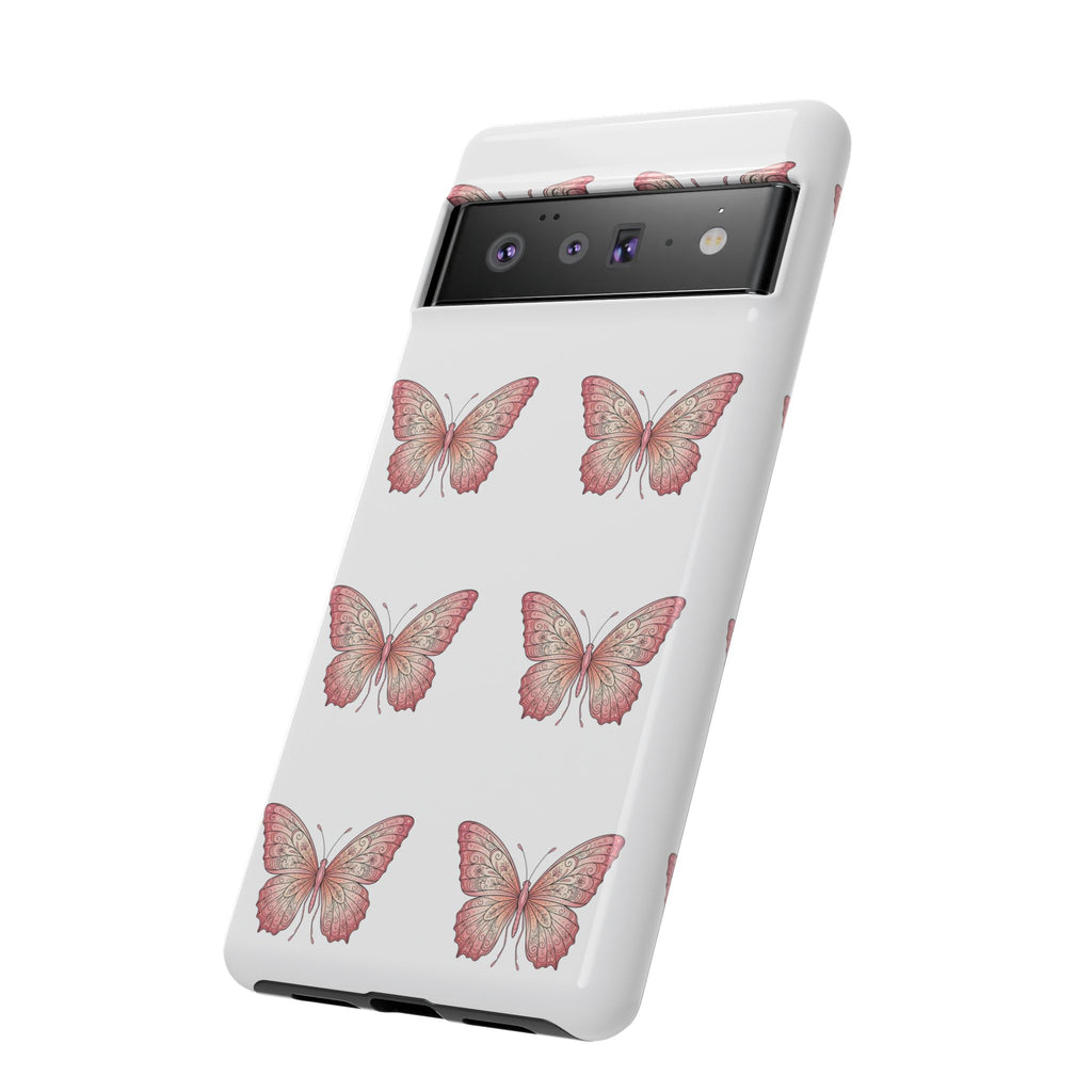 Pink Butterfly Tough Phone Case — Floral Pattern Protective Cover