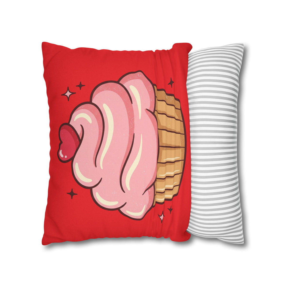 Pink Cupcake Spun Polyester Square Pillowcase- Red