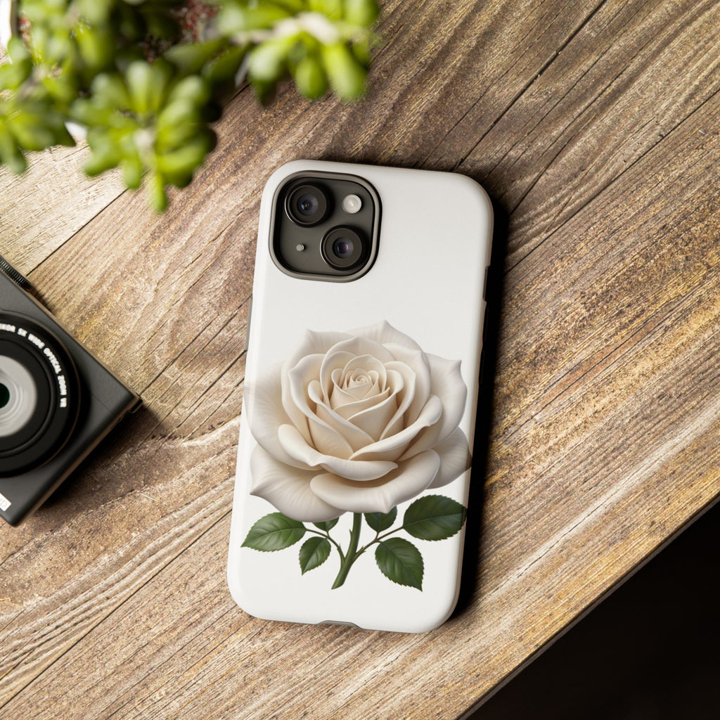 White Rose Tough Phone Case – Elegant Floral Protective Cover