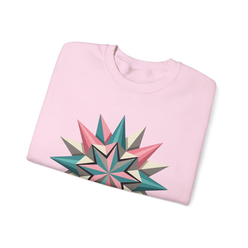 Geometric Starburst Crewneck Sweatshirt — Pink Teal Modern Compass Design