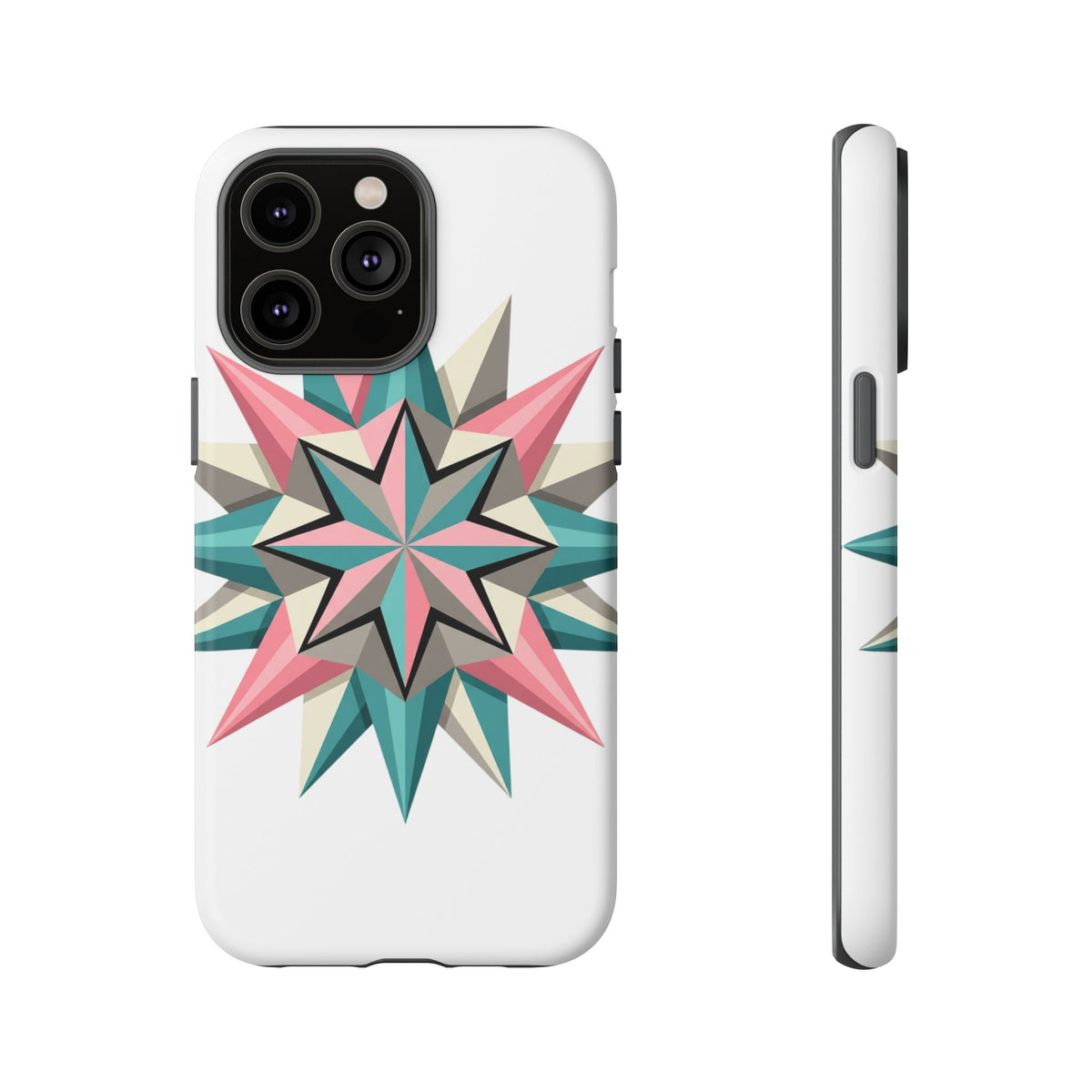 Geometric Star Tough Phone Case – Pink Teal Compass Design