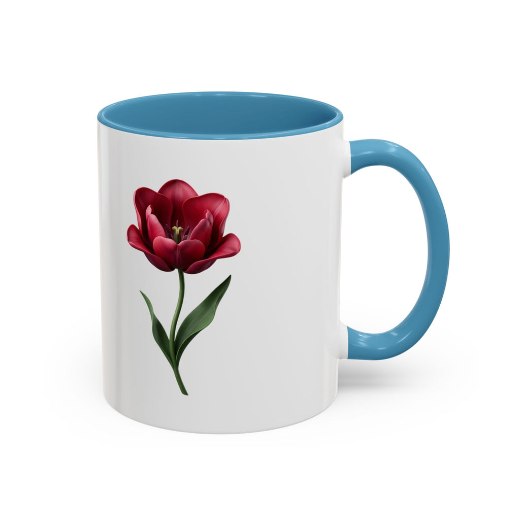 Red Tulip Accent Coffee Mug – Floral 11/15oz Ceramic Mug