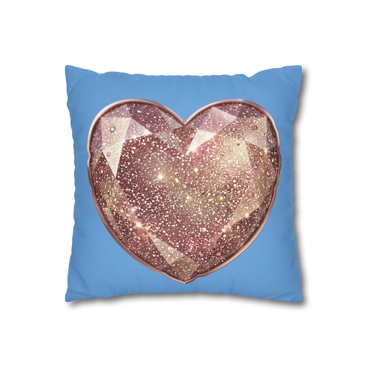 Glitter Gem Heart Pillowcase — Sparkling Rose Gold Heart on Blue