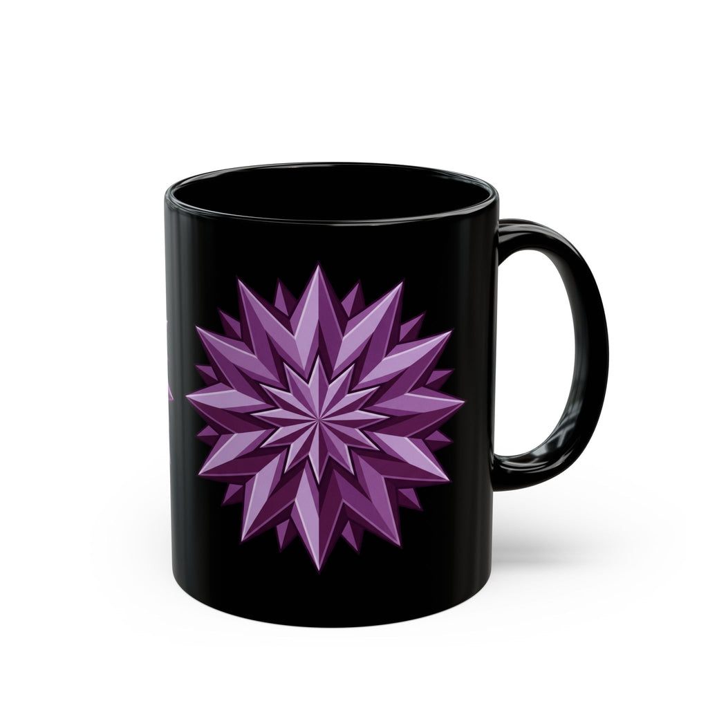 Purple Geometric Starburst Black Mug — 11oz & 15oz Ceramic Coffee Cup