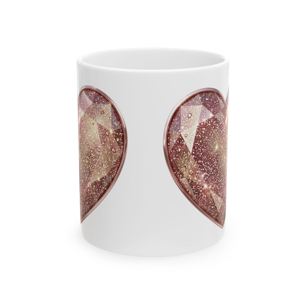 Sparkling Rose Gold Heart Ceramic Mug – Glitter Gemstone Love Coffee Cup (11oz, 15oz)