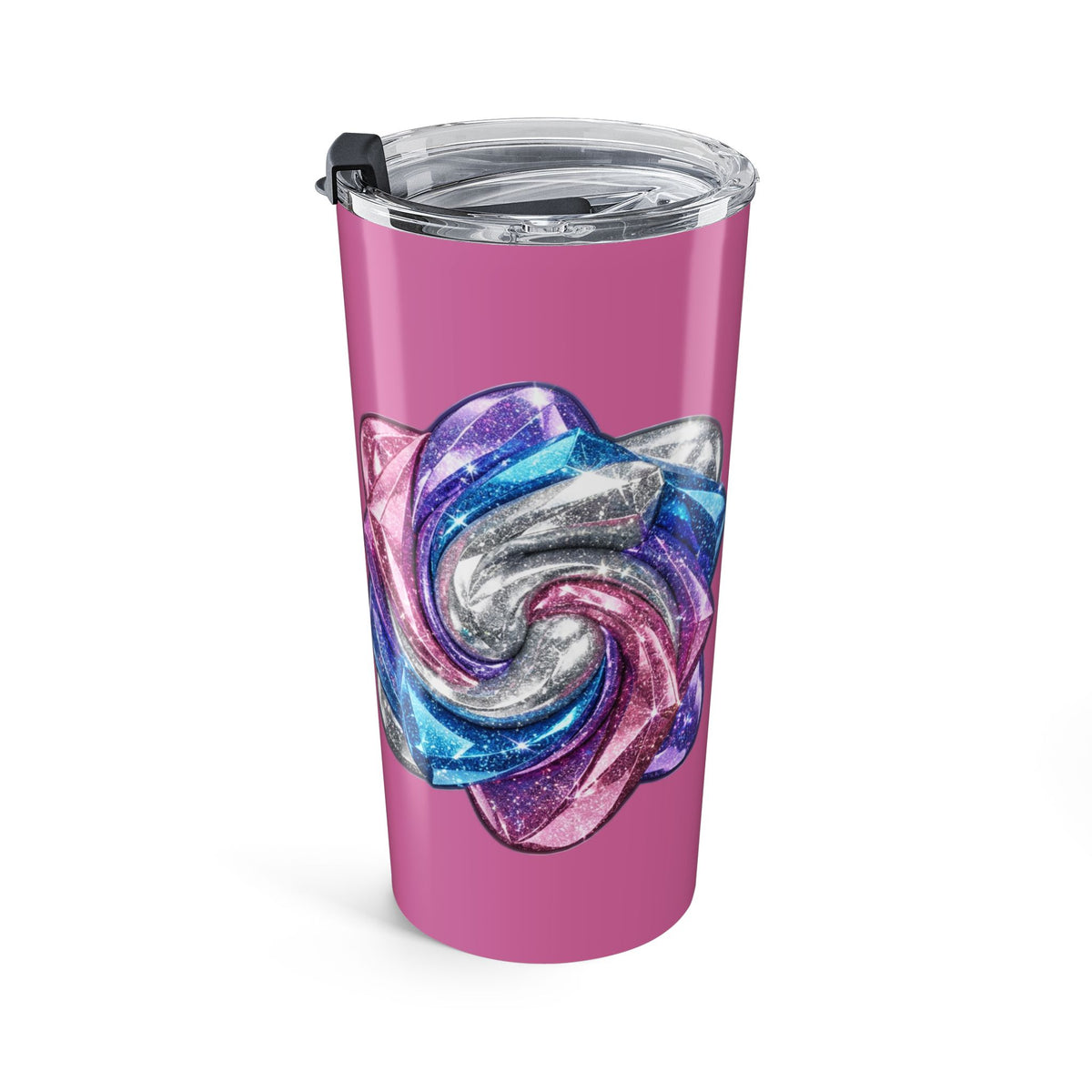 20oz Pink Glitter Rose Tumbler Light Pink — Insulated Travel Cup with Iridescent Floral Design