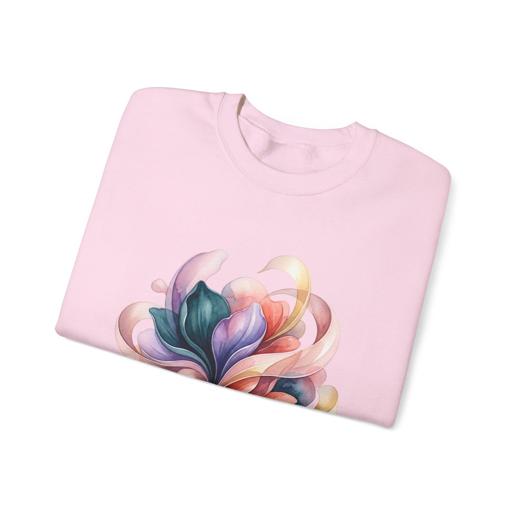 Abstract Floral Crewneck Sweatshirt — Pastel Swirl Art Pullover