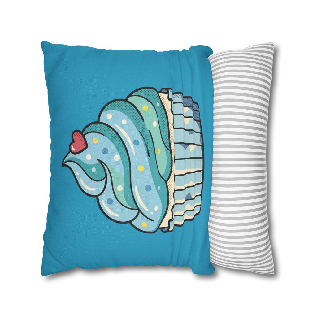 Cupcake Throw Pillow — Cute Blue Dessert Decorative Cushion for Kids & Bakery Lovers- Turquoise