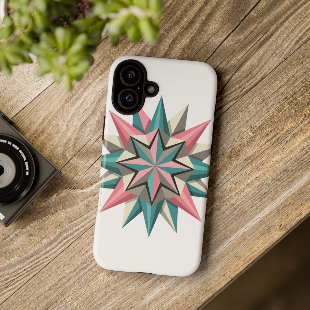 Geometric Star Tough Phone Case – Pink Teal Compass Design