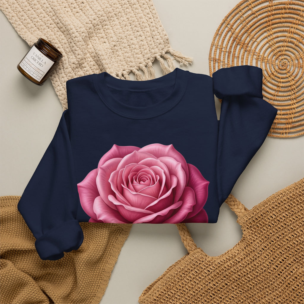Rose Graphic Sweatshirt — Vintage Pink Rose Floral Crewneck