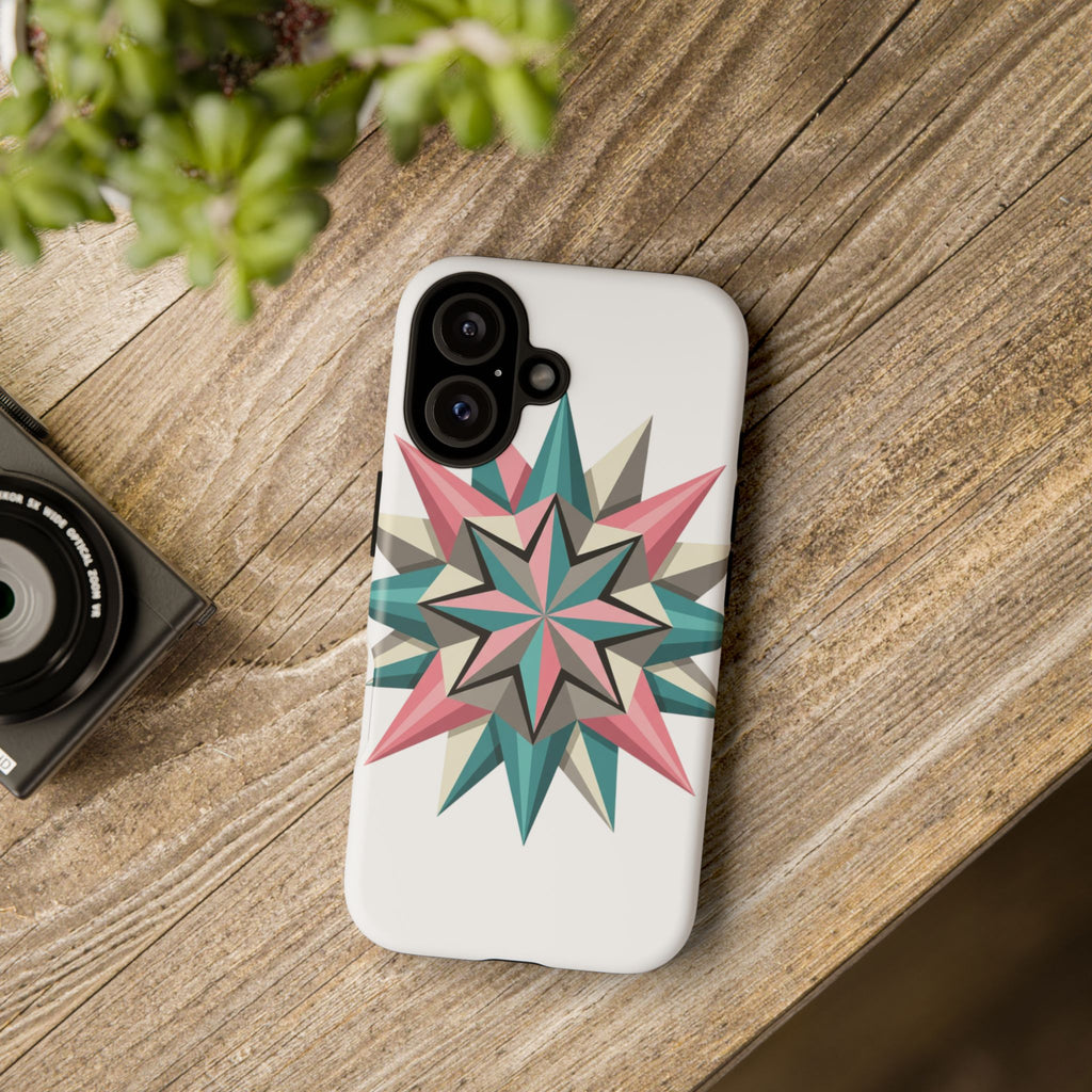 Geometric Star Tough Phone Case – Pink Teal Compass Design