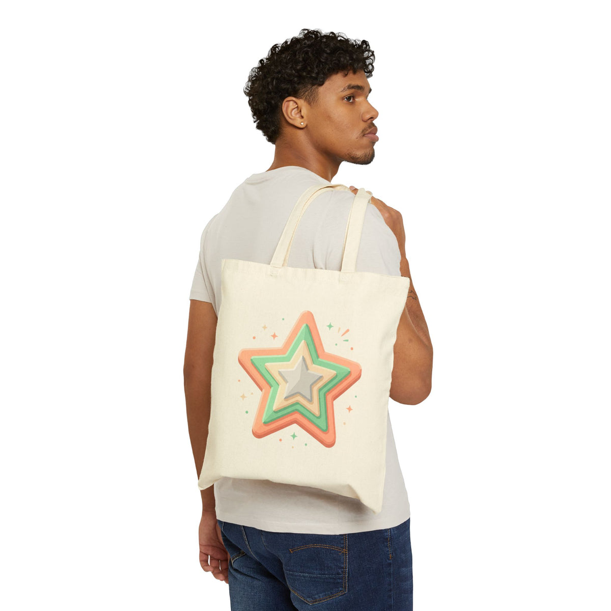 Star Design Cotton Canvas Tote Bag