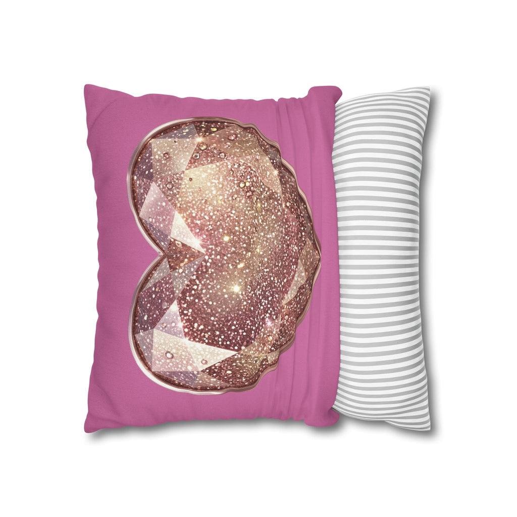 Glitter Rose Gold Heart Pillowcase — Pink Decorative Throw Pillow- Light Pink