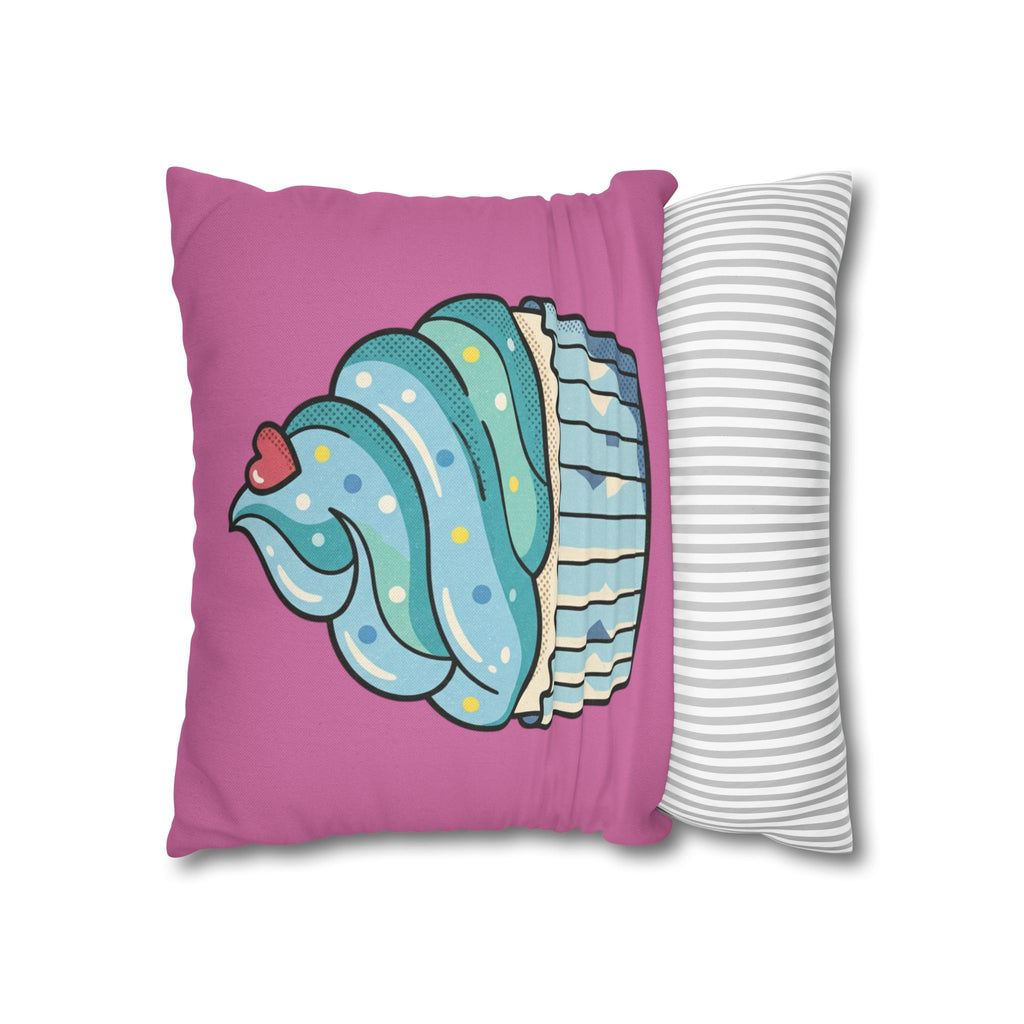 Cupcake Pillowcase — Cute Blue Frosting Decorative Throw Pillow- Light Pink