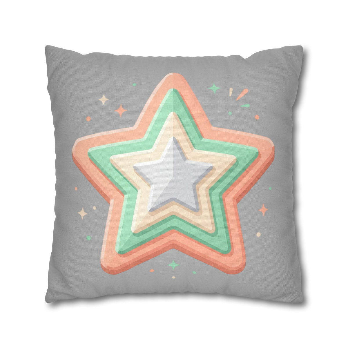 Star Shape Grey Spun Polyester Square Pillowcase