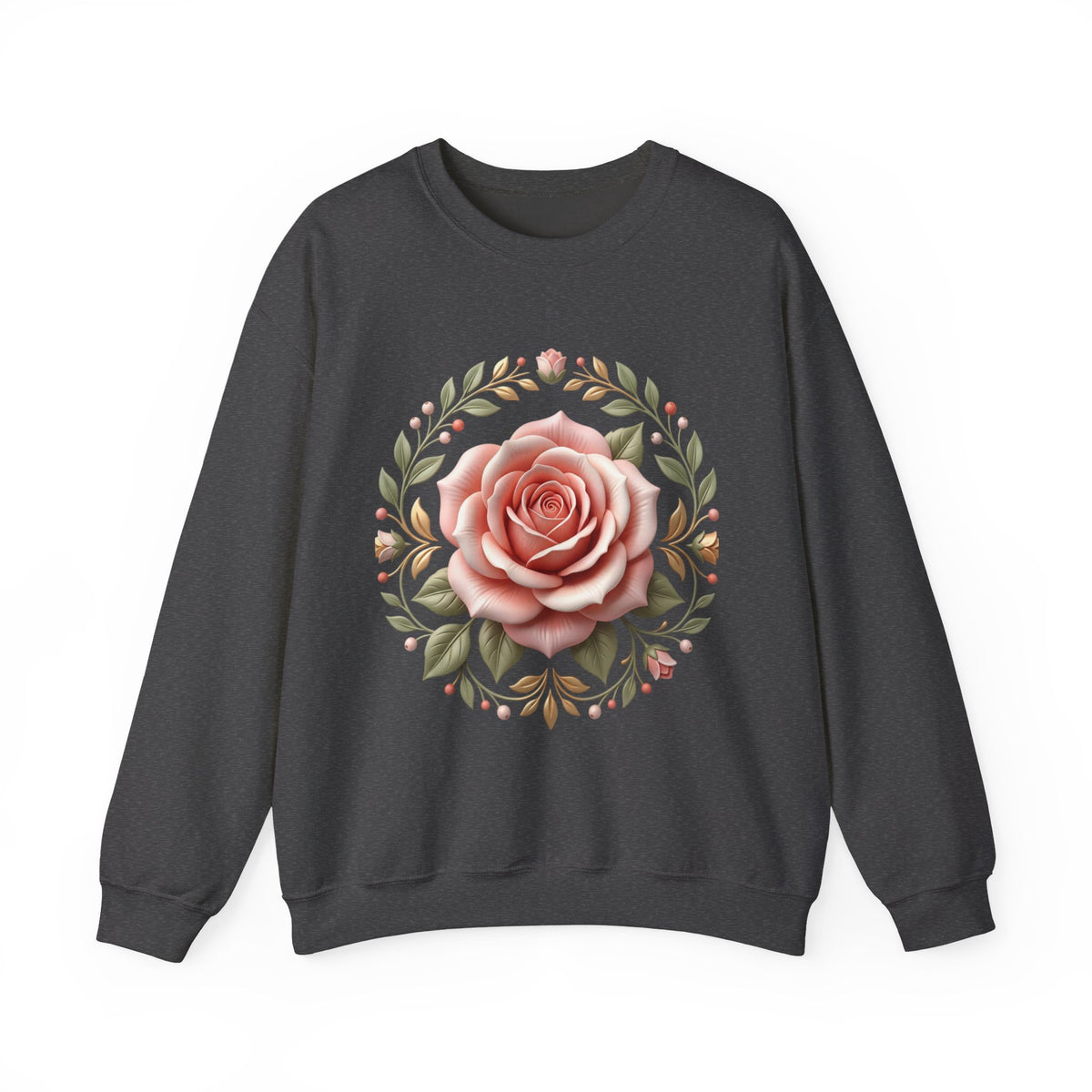 Rose Wreath Crewneck Sweatshirt — Vintage Floral Rose Pullover