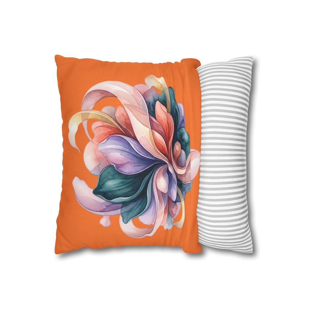Abstract Floral Throw Pillowcase — Colorful Swirl Design on Orange
