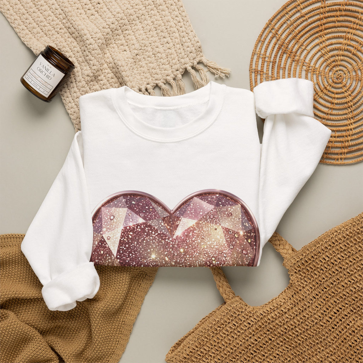 Glitter Gem Heart Sweatshirt — Sparkling Pink Heart Crewneck