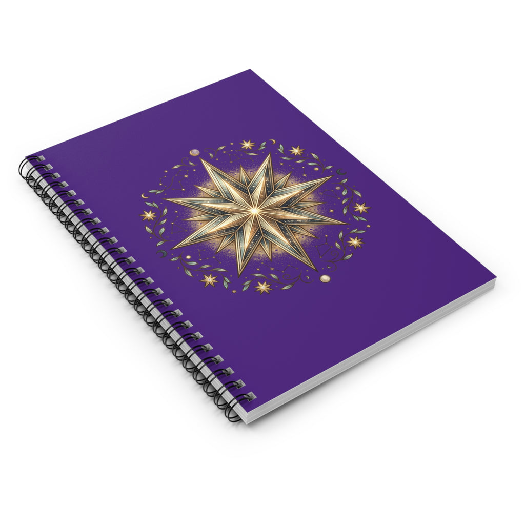Star Print Spiral Notebook - Ruled Line- Dark Purple