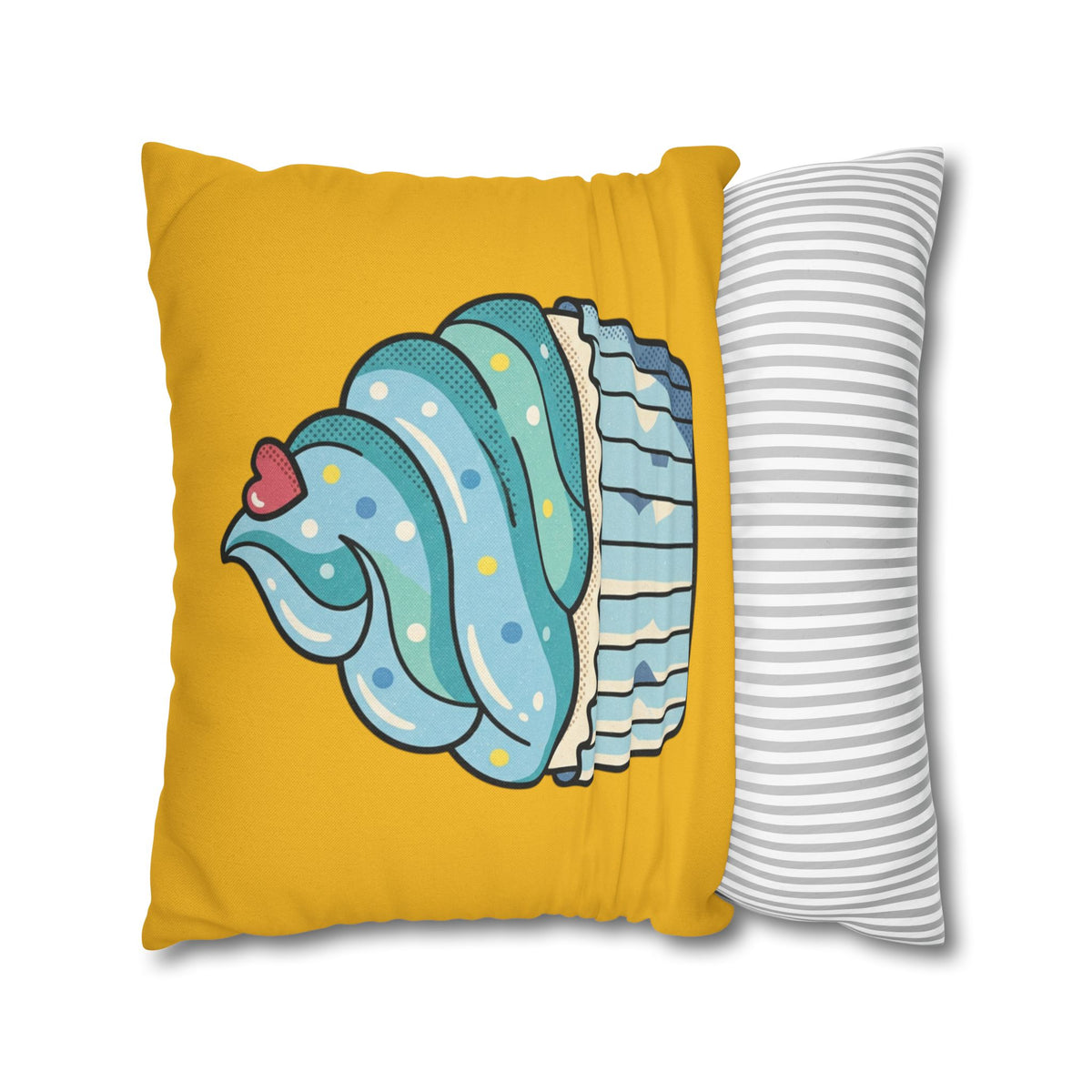 Cute Blue Cupcake Decorative Pillowcase — Whimsical Dessert Accent for Kids’ Rooms & Bakeries- Yellow