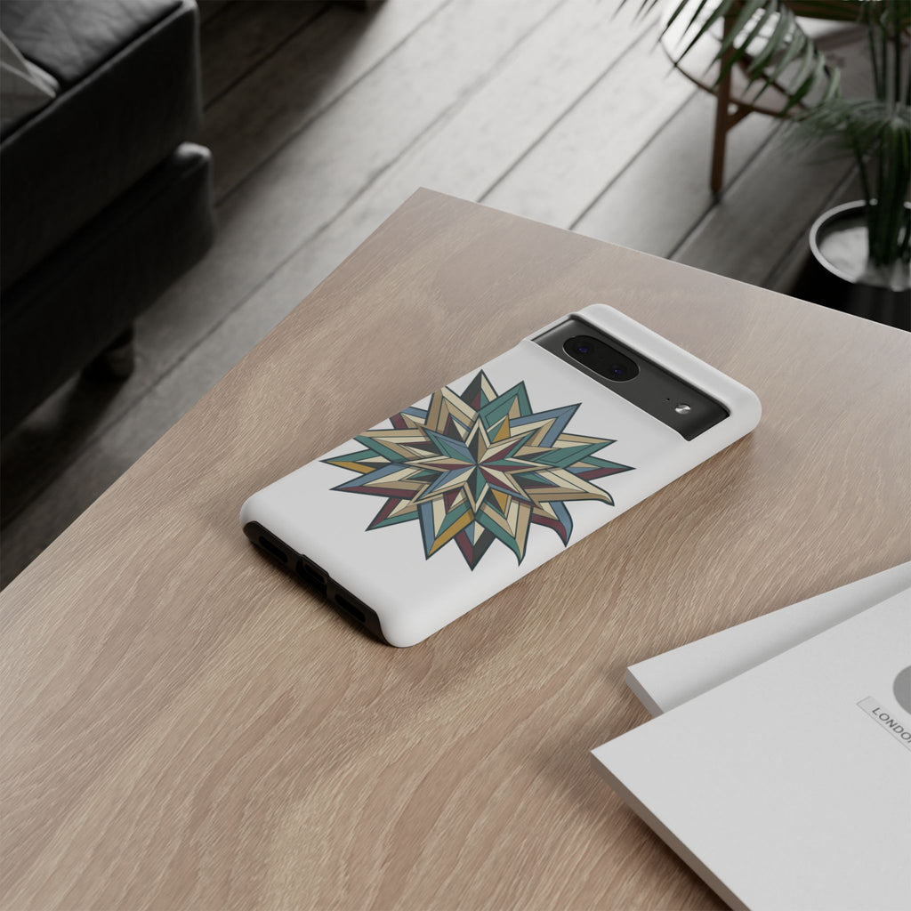 Geometric Star Phone Case — Teal & Earthtone Mandala Design