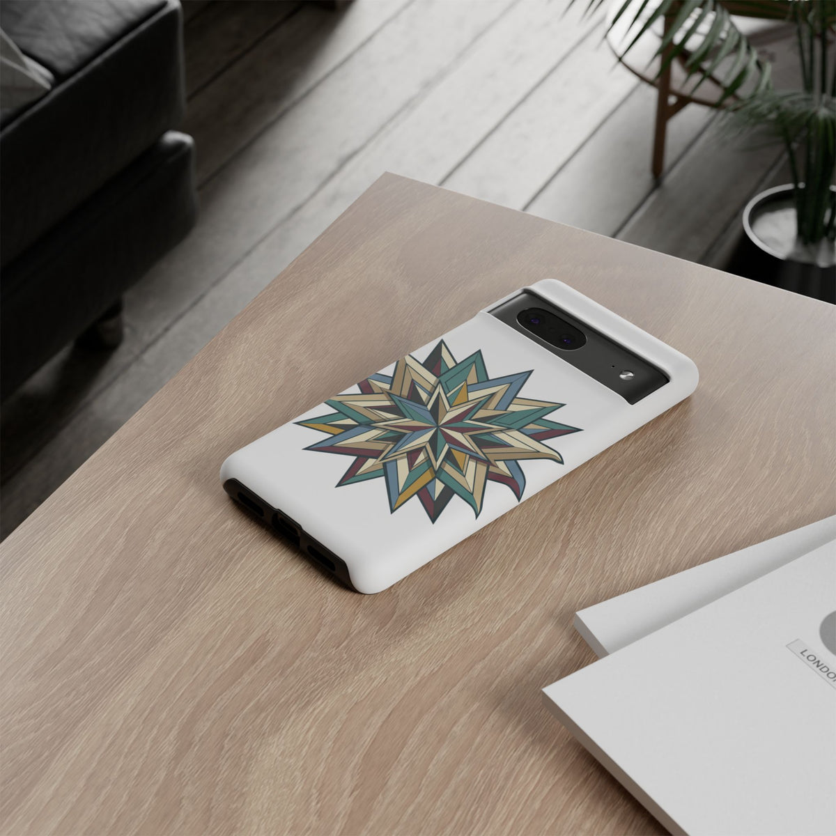 Geometric Star Phone Case — Teal & Earthtone Mandala Design