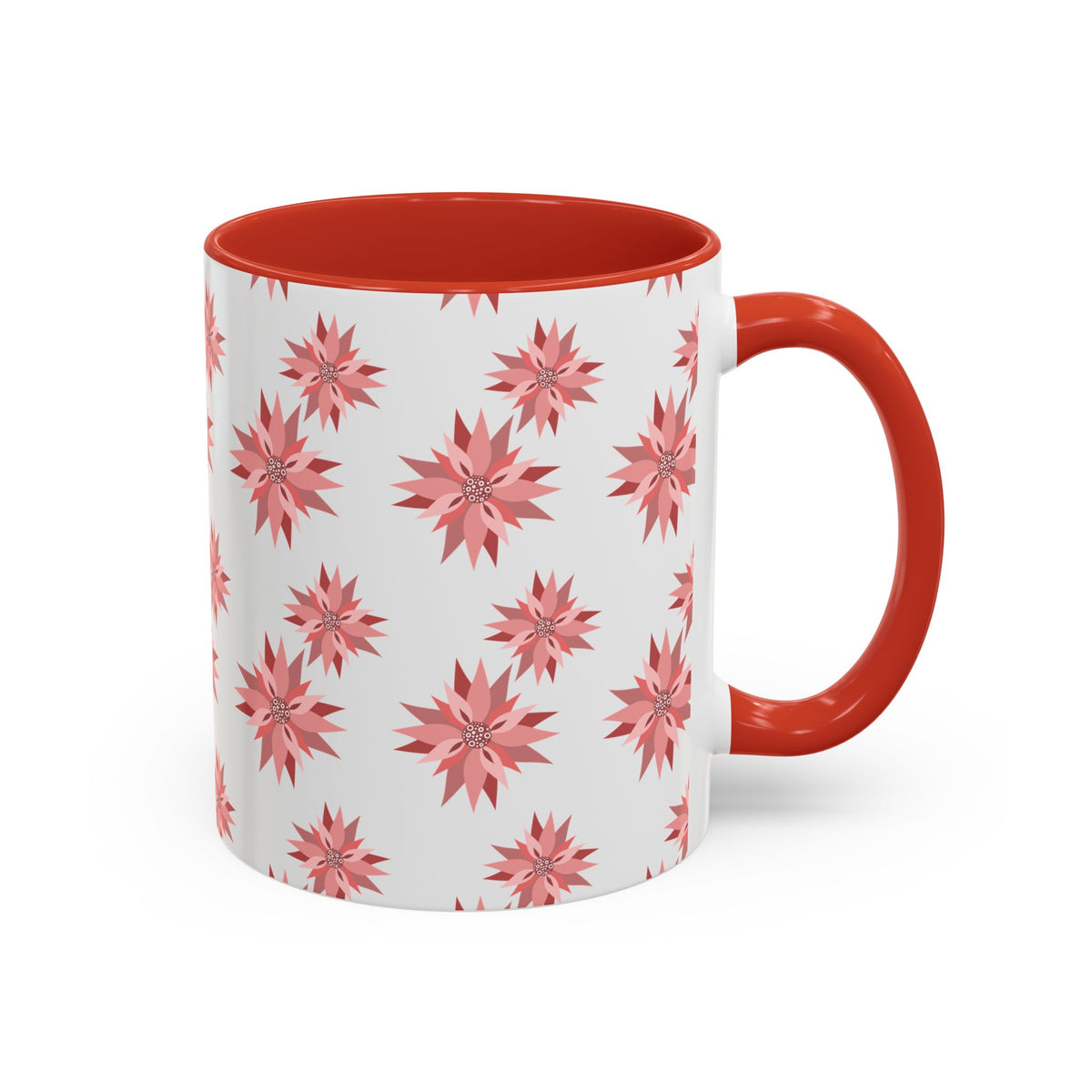 Pink Geometric Floral Accent Coffee Mug — 11/15oz