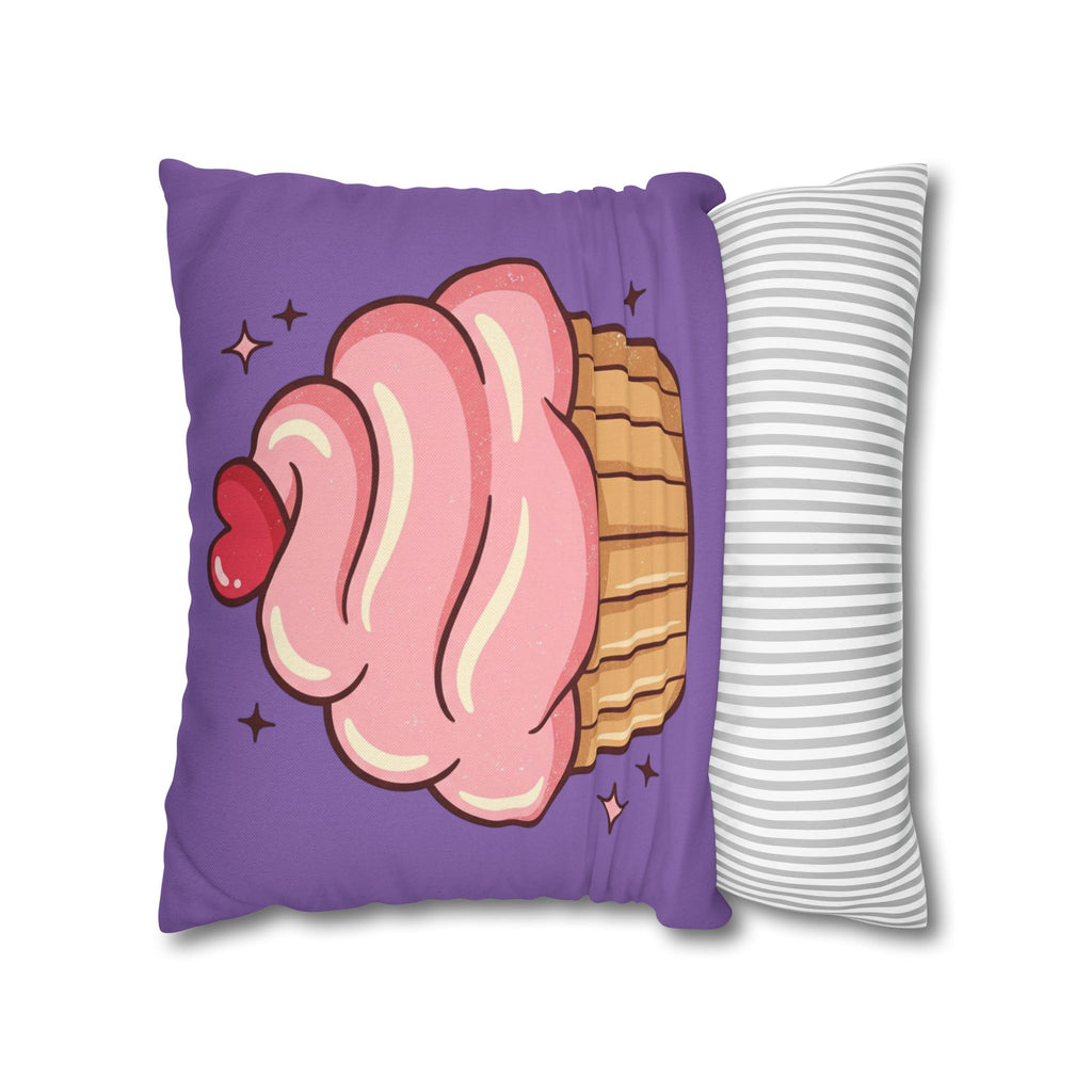 Pink Cupcake Spun Polyester Square Pillowcase- Light Purple